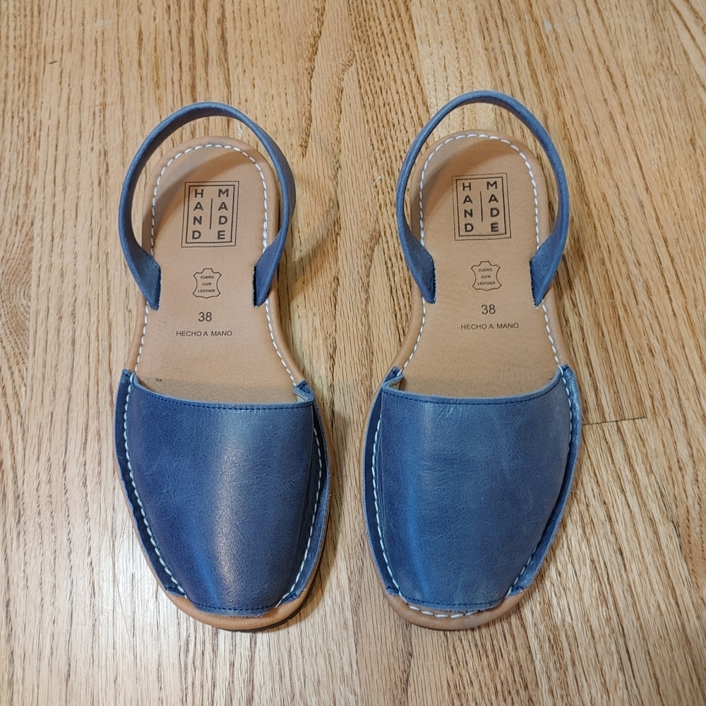 Women's Blue Leather Slingback Sandals